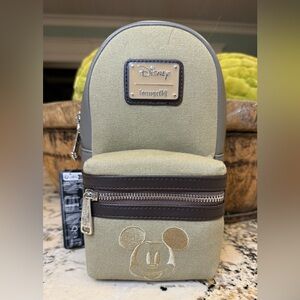 NWT Loungefly Mickey & Friends Faux Leather and Canvas Water Bottle Crossbody